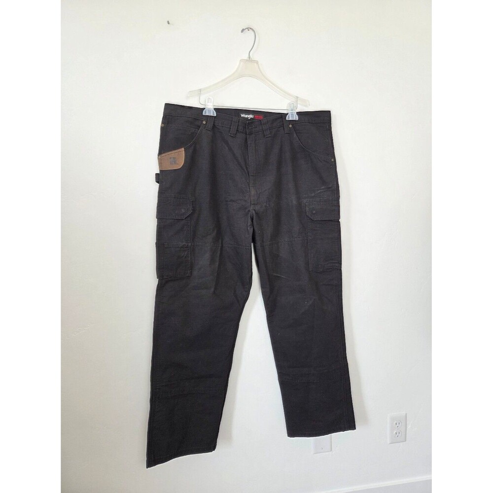 Wrangler Riggs Workwear Canvas Cargo Carpenter Pants Gray Construction Men 44x30